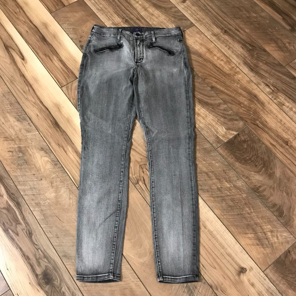 NYDJ Jeans Legging Jegging Moto Gray Stretchy Denim Zipper Pocket Size 8